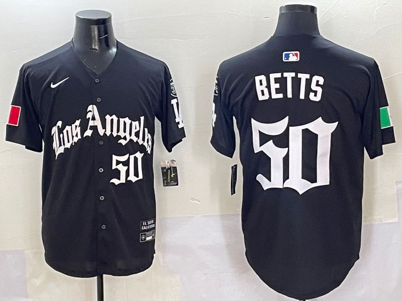 Men Los Angeles Dodgers #50 Betts Black Five generations Joint Name 2025 Nike MLB Jersey style 5->los angeles dodgers->MLB Jersey